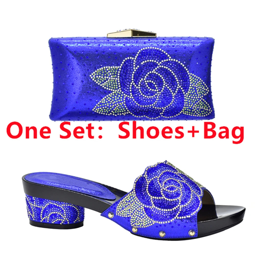Patapata# ! Latest Design ItaliaBags Set Decorated with Rhinestone Bag and Shoes Set Italy Womens Dress Shoes Open Toe