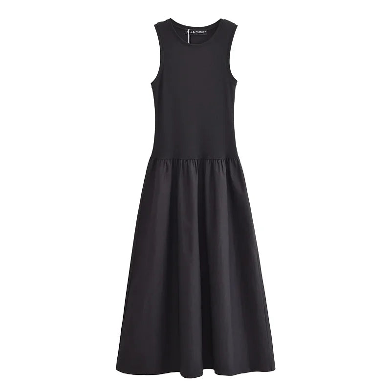 Patapata# ! TRAF Khaki Elegant Long Dresses 2025 Women's Spring Sleeveless Black Dresses Fashion Casual Party Y2k Dress Vestidos For Female