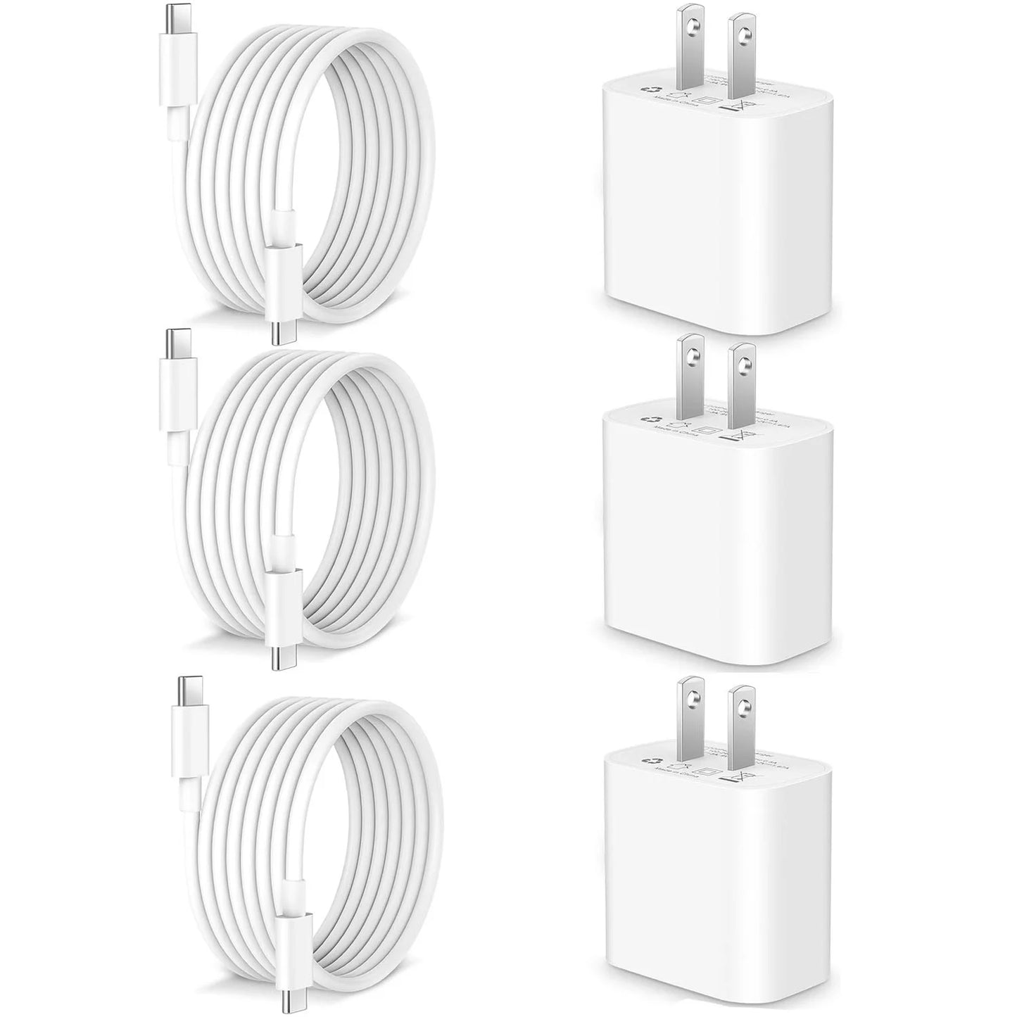 Patapata# ! PD 30W Fast Charging Type USB C  Charger with C to C Cable Set for iPhone 15 and Samsung Android Phone--3 Pack