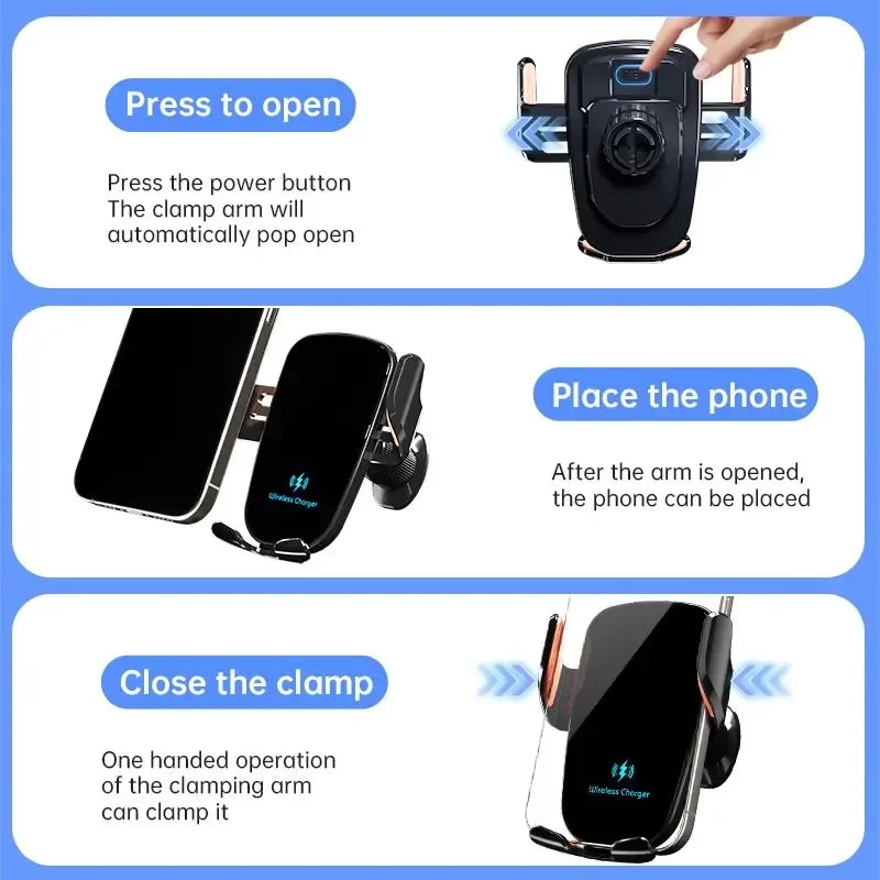 Patapata# ! UYUXIO Wireless Car Charger Fast Charge Manual Clamping Air Vent Car Phone Holder for Samsung Android Phones iPhone 16 15 14 13