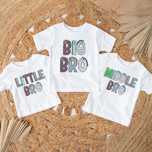 Patapata# ! Big Middle Little Brother Print Family Matching T-shirt Boys Sibling Shirt Child Summer Tee Clothes Kids Short Sleeve Outfit Top