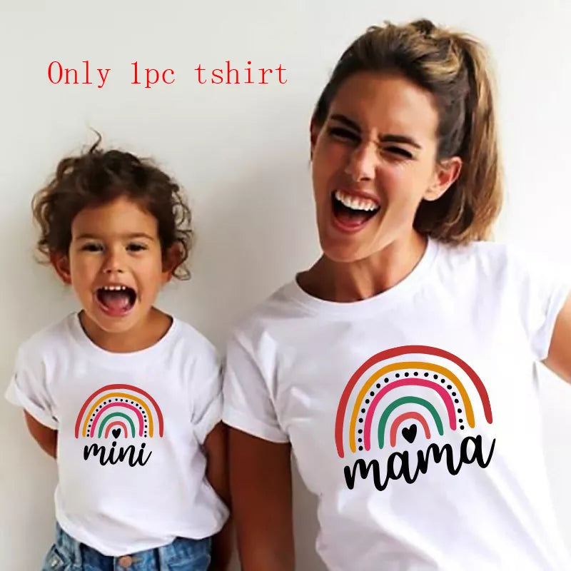 Patapata# Matching Family T-Shirts – Mama & Mini Rainbow Tee (Fast USA Shipping)