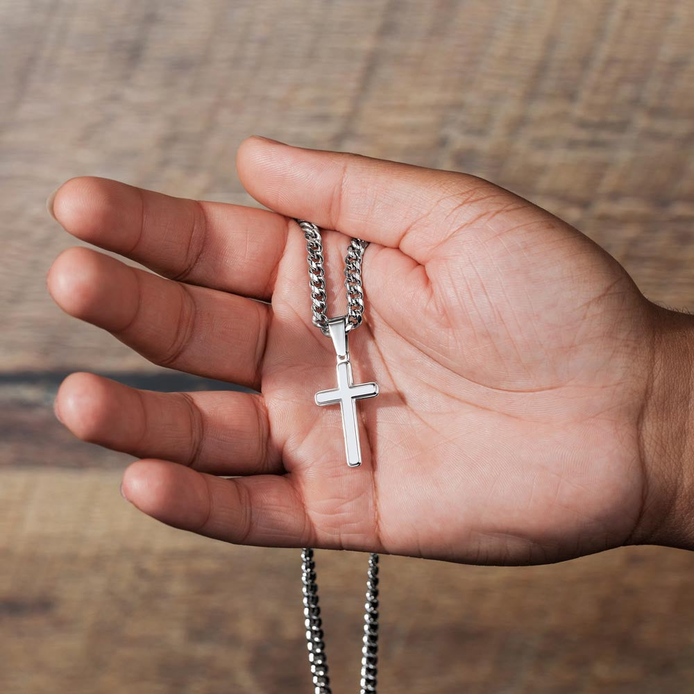 Patapata# ! Cuban Link Chain With Engraved Artisan Cross 2