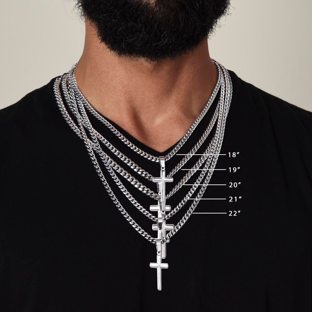 Patapata# ! Cuban Link Chain With Engraved Artisan Cross 2