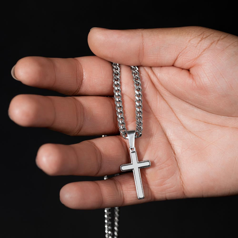 Patapata# ! Cuban Link Chain With Engraved Artisan Cross 2