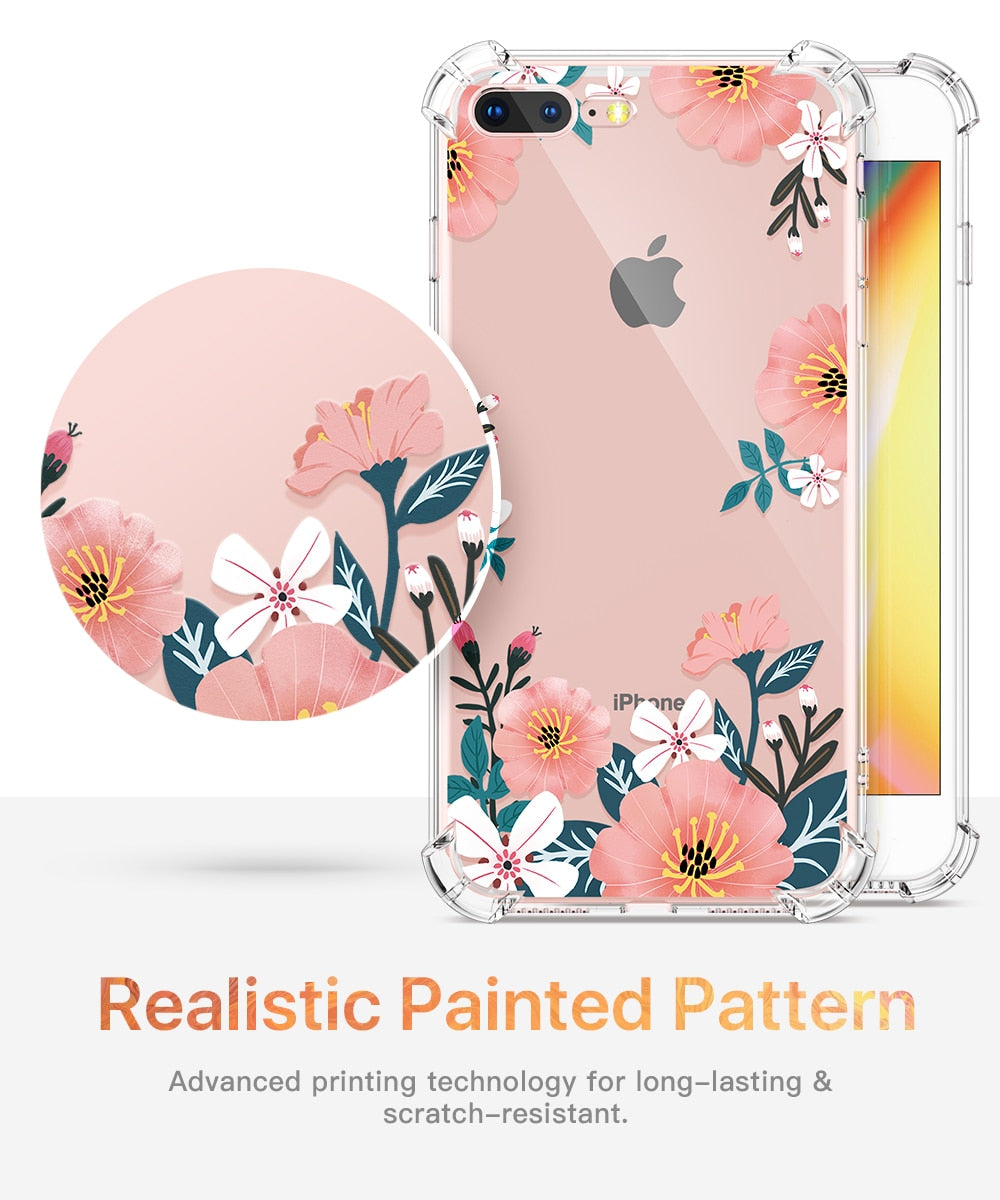 Phone Case For iPhone 7 8 Plus Clear Floral Design TPU imd Ultra Thin Shockproof Protective Cover For iPhone 7 8 Plus-1