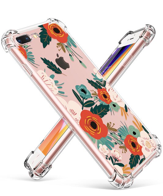 Phone Case For iPhone 7 8 Plus Clear Floral Design TPU imd Ultra Thin Shockproof Protective Cover For iPhone 7 8 Plus-4